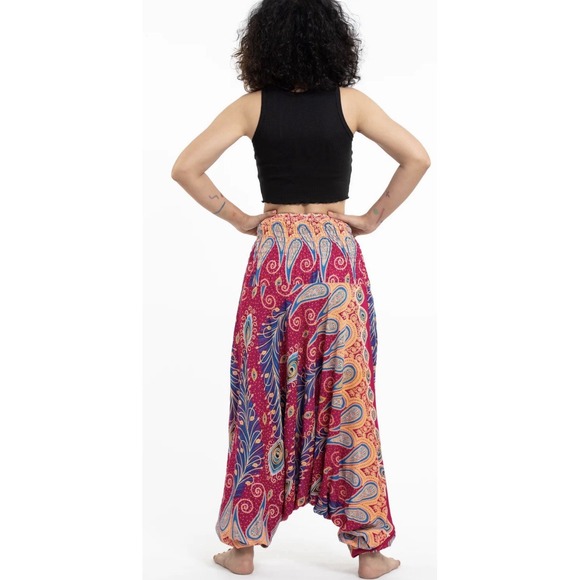 Peacock Paisley 2-in-1 Jumpsuit Harem Pants in Pink Convertible Aladdin Festival - Picture 2 of 8